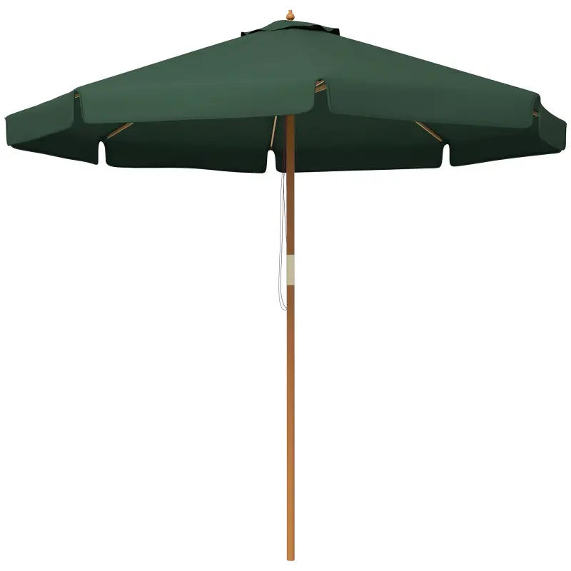 Parasol de Madera Ø325x250 cm con Sistema de Polea Techo de Ventilación y 8 Varillas de Bambú para Terraza Balcón Verde