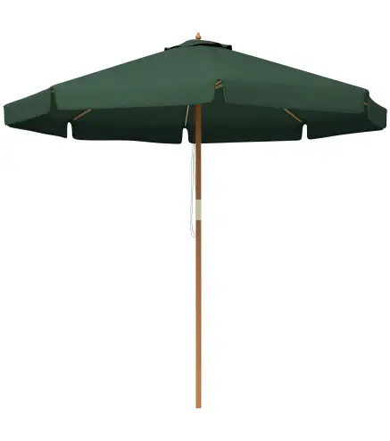 Parasol de Madera Ø325x250 cm con Sistema de Polea Techo de Ventilación y 8 Varillas de Bambú para Terraza Balcón Verde