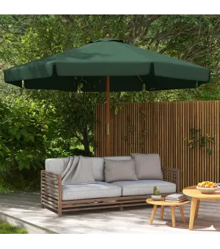 Parasol de Madera Ø325x250 cm con Sistema de Polea Techo de Ventilación y 8 Varillas de Bambú para Terraza Balcón Verde