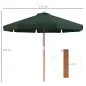Parasol de Madera Ø325x250 cm con Sistema de Polea Techo de Ventilación y 8 Varillas de Bambú para Terraza Balcón Verde
