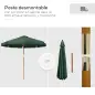 Parasol de Madera Ø325x250 cm con Sistema de Polea Techo de Ventilación y 8 Varillas de Bambú para Terraza Balcón Verde