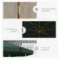 Parasol de Madera Ø325x250 cm con Sistema de Polea Techo de Ventilación y 8 Varillas de Bambú para Terraza Balcón Verde