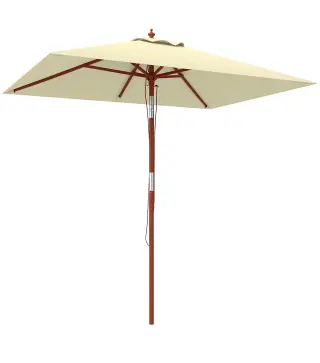 Sombrilla de Jardín Rectangular 200x150x235 cm Inclinable con Anti-UV y Poste de Madera para Terraza Patio Beige