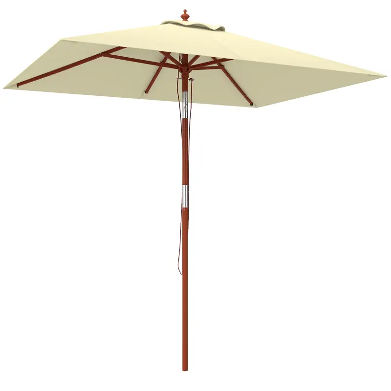 Sombrilla de Jardín Rectangular 200x150x235 cm Inclinable con Anti-UV y Poste de Madera para Terraza Patio Beige
