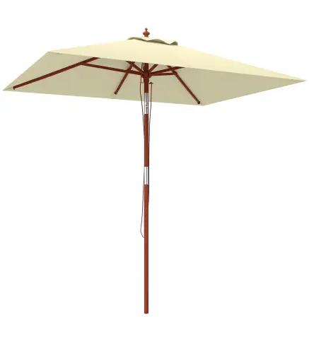 Sombrilla de Jardín Rectangular 200x150x235 cm Inclinable con Anti-UV y Poste de Madera para Terraza Patio Beige