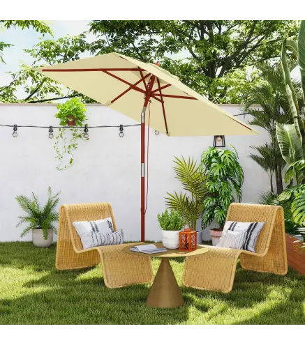 Sombrilla de Jardín Rectangular 200x150x235 cm Inclinable con Anti-UV y Poste de Madera para Terraza Patio Beige