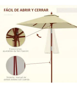 Sombrilla de Jardín Rectangular 200x150x235 cm Inclinable con Anti-UV y Poste de Madera para Terraza Patio Beige