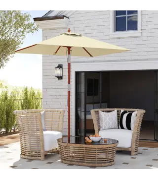 Sombrilla de Jardín Rectangular 200x150x235 cm Inclinable con Anti-UV y Poste de Madera para Terraza Patio Beige
