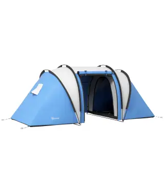 Tienda de Camping Familiar para 4-5 Personas con 2 Habitaciones Separadas Puertas y Ventanas 450x220x180 cm Azul