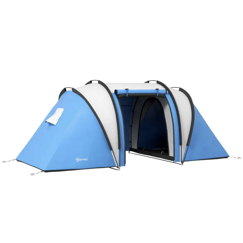 Tienda de Camping Familiar para 4-5 Personas con 2 Habitaciones Separadas Puertas y Ventanas 450x220x180 cm Azul