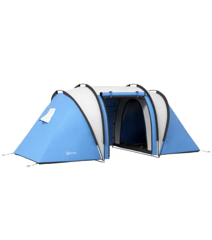 Tienda de Camping Familiar para 4-5 Personas con 2 Habitaciones Separadas Puertas y Ventanas 450x220x180 cm Azul