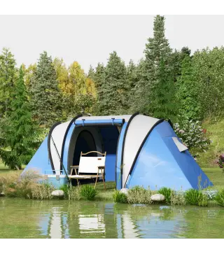 Tienda de Camping Familiar para 4-5 Personas con 2 Habitaciones Separadas Puertas y Ventanas 450x220x180 cm Azul
