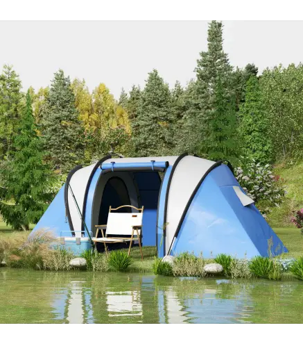 Tienda de Camping Familiar para 4-5 Personas con 2 Habitaciones Separadas Puertas y Ventanas 450x220x180 cm Azul