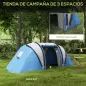 Tienda de Camping Familiar para 4-5 Personas con 2 Habitaciones Separadas Puertas y Ventanas 450x220x180 cm Azul