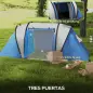 Tienda de Camping Familiar para 4-5 Personas con 2 Habitaciones Separadas Puertas y Ventanas 450x220x180 cm Azul