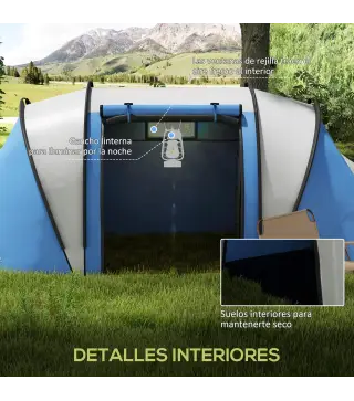 Tienda de Camping Familiar para 4-5 Personas con 2 Habitaciones Separadas Puertas y Ventanas 450x220x180 cm Azul