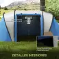 Tienda de Camping Familiar para 4-5 Personas con 2 Habitaciones Separadas Puertas y Ventanas 450x220x180 cm Azul