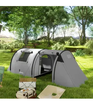 Tienda de Campaña para 3 Personas con Ventanas Gancho Bolsa de Transporte Impermeable 3000 mm 470x220x150 cm Verde