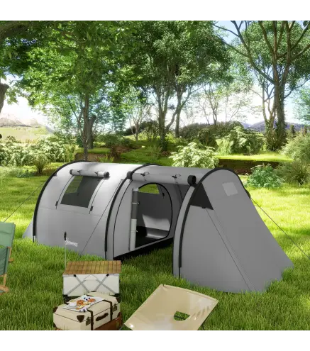 Tienda de Campaña para 3 Personas con Ventanas Gancho Bolsa de Transporte Impermeable 3000 mm 470x220x150 cm Verde