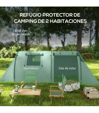 Tienda de Campaña para 3 Personas con Ventanas Gancho Bolsa de Transporte Impermeable 3000 mm 470x220x150 cm Verde