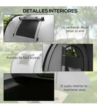 Tienda de Campaña para 3 Personas con Ventanas Gancho Bolsa de Transporte Impermeable 3000 mm 470x220x150 cm Verde