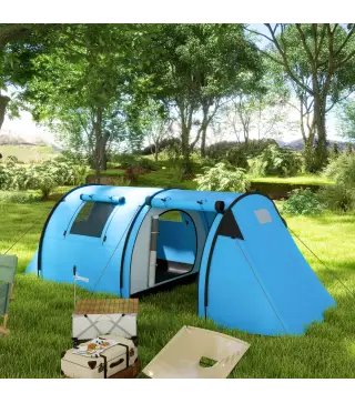 Tienda de Campaña para 3 Personas con Ventanas Gancho Bolsa de Transporte Impermeable 3000 mm 470x220x150 cm Azul Celeste