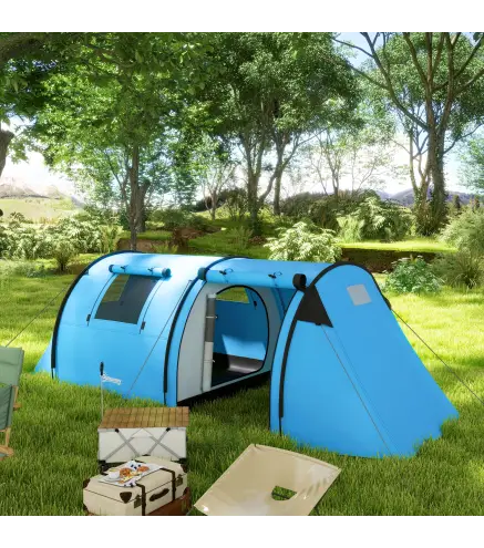 Tienda de Campaña para 3 Personas con Ventanas Gancho Bolsa de Transporte Impermeable 3000 mm 470x220x150 cm Azul Celeste
