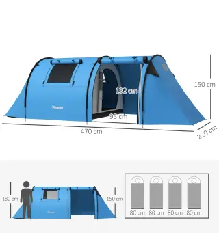 Tienda de Campaña para 3 Personas con Ventanas Gancho Bolsa de Transporte Impermeable 3000 mm 470x220x150 cm Azul Celeste