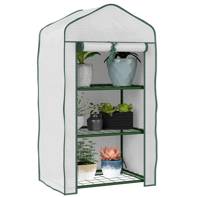 Invernadero de Jardín con 3 Estantes 1 Puerta con Cremallera para Cultivo de Plantas 59x39x127 cm Blanco