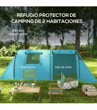 Tienda de Campaña para 3 Personas con Ventanas Gancho Bolsa de Transporte Impermeable 3000 mm 470x220x150 cm Azul Celeste