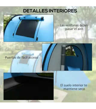 Tienda de Campaña para 3 Personas con Ventanas Gancho Bolsa de Transporte Impermeable 3000 mm 470x220x150 cm Azul Celeste