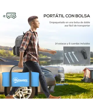 Tienda de Campaña para 3 Personas con Ventanas Gancho Bolsa de Transporte Impermeable 3000 mm 470x220x150 cm Azul Celeste