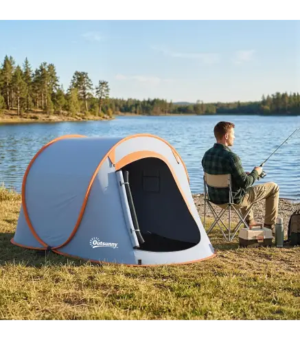 Tienda de Campaña Pop-Up para 2-3 Personas Plegable Impermeable de 2000 mm con Bolsa de Transporte 245x148x105 cm Gris
