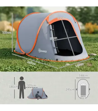 Tienda de Campaña Pop-Up para 2-3 Personas Plegable Impermeable de 2000 mm con Bolsa de Transporte 245x148x105 cm Gris
