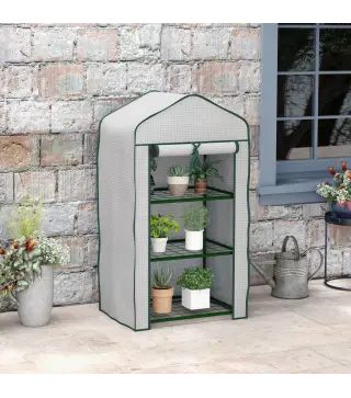 Invernadero de Jardín con 3 Estantes 1 Puerta con Cremallera para Cultivo de Plantas 59x39x127 cm Blanco