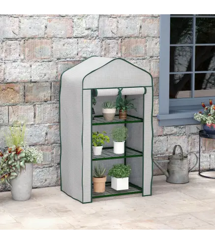 Invernadero de Jardín con 3 Estantes 1 Puerta con Cremallera para Cultivo de Plantas 59x39x127 cm Blanco