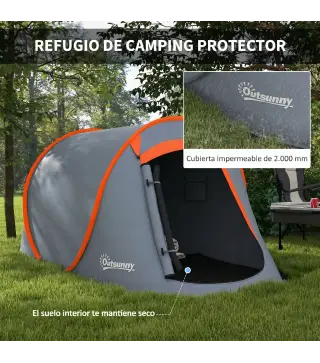 Tienda de Campaña Pop-Up para 2-3 Personas Plegable Impermeable de 2000 mm con Bolsa de Transporte 245x148x105 cm Gris