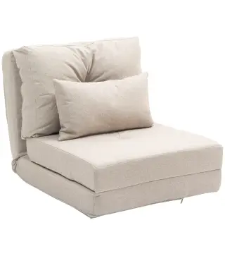 Sofá Cama Individual Plegable Sofá Cama Tapizado en Lino con Respaldo Ajustable 5 Posiciones 1 Almohada Beige