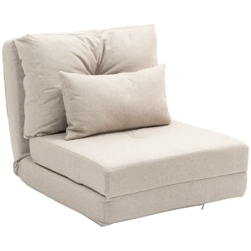 Sofá Cama Individual Plegable Sofá Cama Tapizado en Lino con Respaldo Ajustable 5 Posiciones 1 Almohada Beige Sofá Cama Individual Plegable Sofá Cama Tapizado en Lino con Respaldo Ajustable 5 Posiciones 1 Almohada Beige
