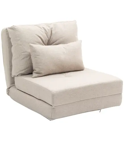 Sofá Cama Individual Plegable Sofá Cama Tapizado en Lino con Respaldo Ajustable 5 Posiciones 1 Almohada Beige
