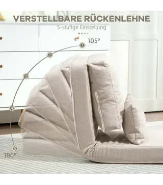 Sofá Cama Individual Plegable Sofá Cama Tapizado en Lino con Respaldo Ajustable 5 Posiciones 1 Almohada Beige