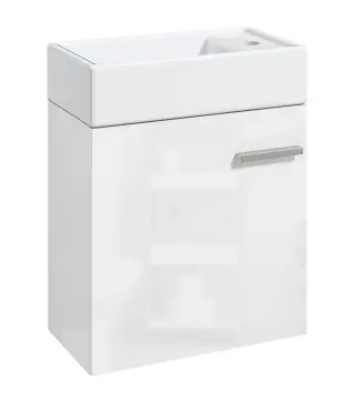Mueble de Baño con Lavabo de Pared con Puerta con Cierre Suave y Armario 40x23x50 cm Blanco Brillante