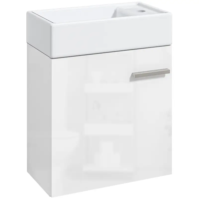 Mueble de Baño con Lavabo de Pared con Puerta con Cierre Suave y Armario 40x23x50 cm Blanco Brillante