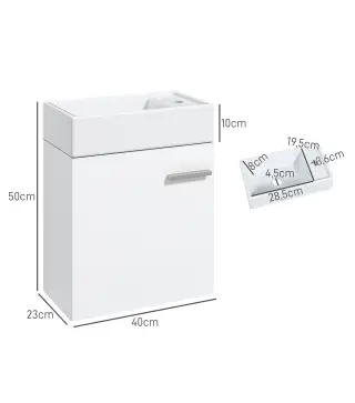 Mueble de Baño con Lavabo de Pared con Puerta con Cierre Suave y Armario 40x23x50 cm Blanco Brillante