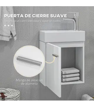 Mueble de Baño con Lavabo de Pared con Puerta con Cierre Suave y Armario 40x23x50 cm Blanco Brillante