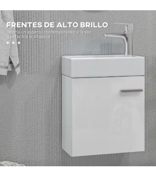Mueble de Baño con Lavabo de Pared con Puerta con Cierre Suave y Armario 40x23x50 cm Blanco Brillante