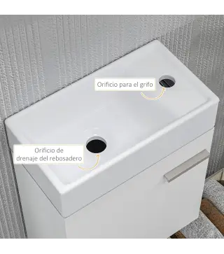 Mueble de Baño con Lavabo de Pared con Puerta con Cierre Suave y Armario 40x23x50 cm Blanco Brillante