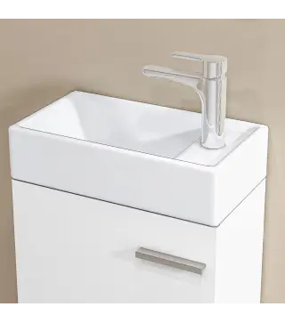 Mueble de Baño con Lavabo de Pared con Puerta con Cierre Suave y Armario 40x23x50 cm Blanco Brillante