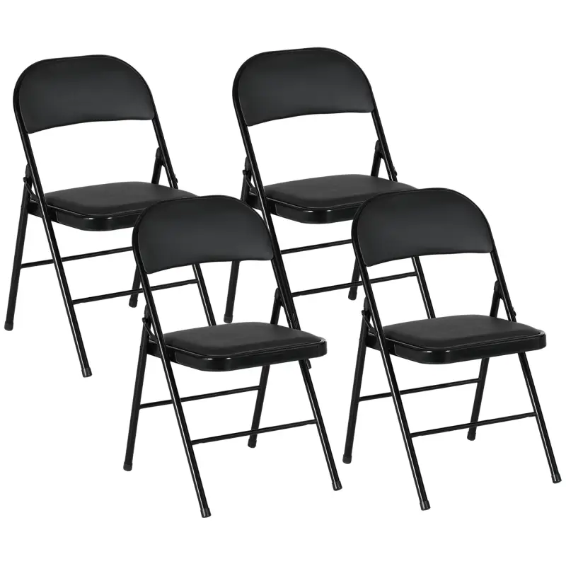 Juego de 4 Sillas Plegables Acolchadas con Respaldo y Estructura de Acero para Salón Comedor Cocina 45x46x78 cm Negro