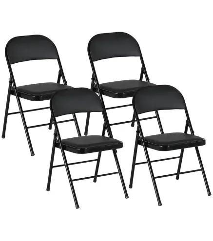 Juego de 4 Sillas Plegables Acolchadas con Respaldo y Estructura de Acero para Salón Comedor Cocina 45x46x78 cm Negro